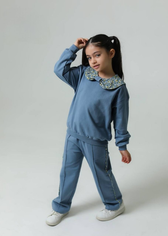 ست بلوز و شلوار دورس دو نخ دخترانه مدل دریا