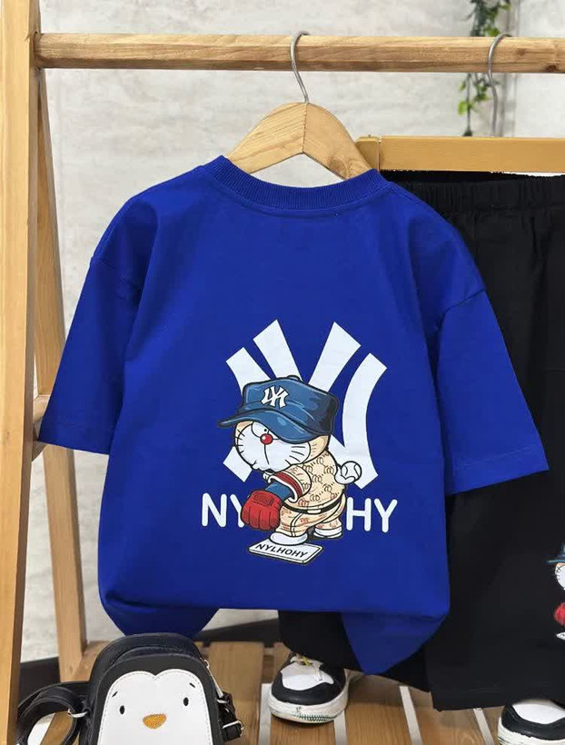 ست تیشرت پنبه لاکرا و شلوارک کتان پسرانه طرح NY