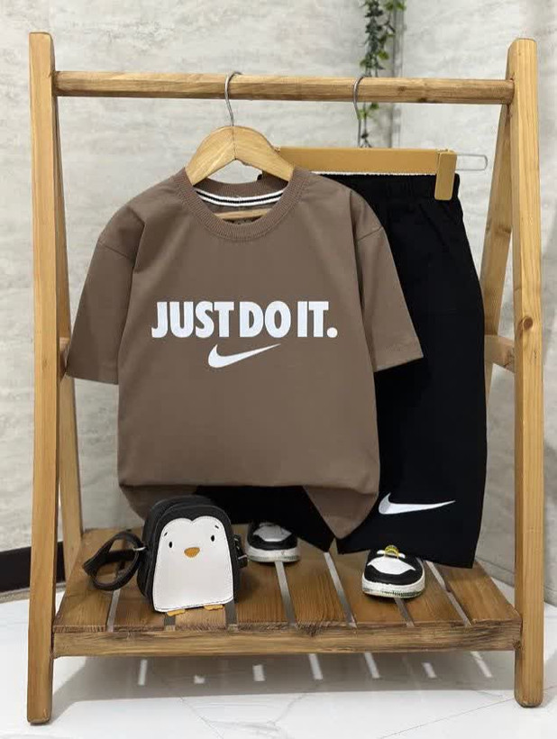 ست تیشرت پنبه لاکرا و شلوارک کتان پسرانه طرح just do it