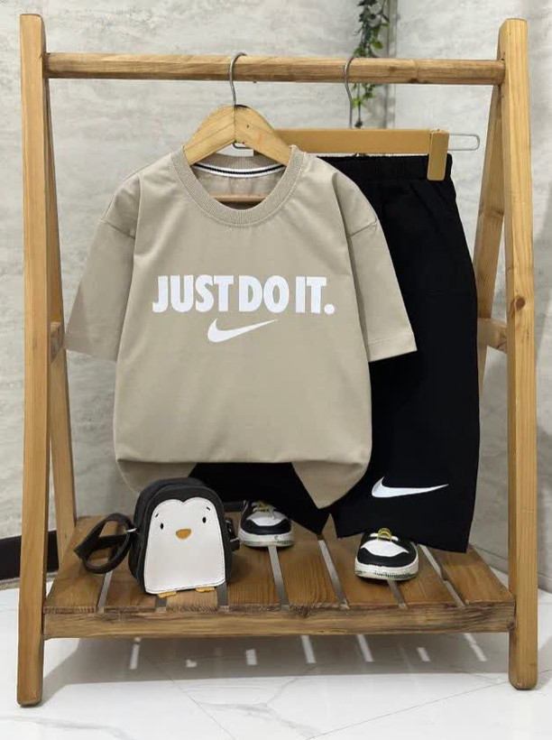 ست تیشرت پنبه لاکرا و شلوارک کتان پسرانه طرح just do it
