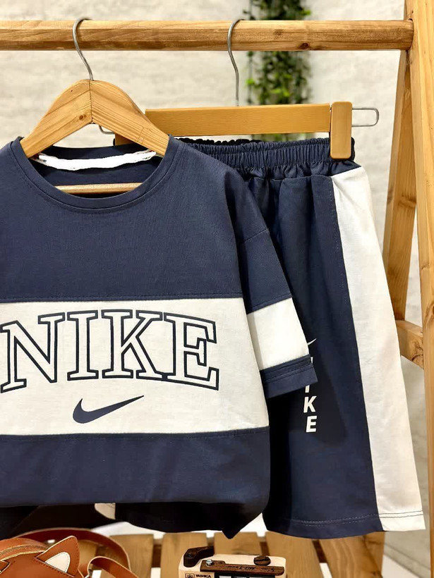 ست تیشرت و شلوارک پنبه یک رو پسرانه طرح NIKE