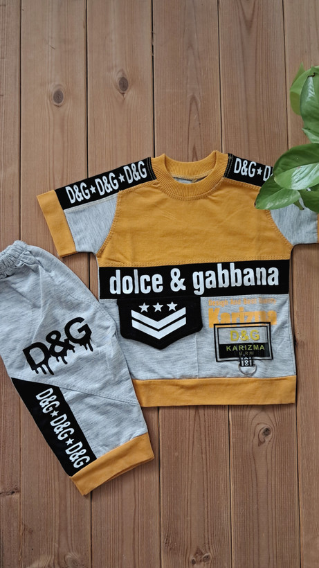 ست تیشرت و شلوارک ترکیب پنبه یک رو و ملانژ اقتصادی پسرانه طرح D&G