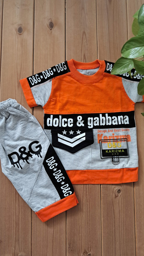 ست تیشرت و شلوارک ترکیب پنبه یک رو و ملانژ اقتصادی پسرانه طرح D&G