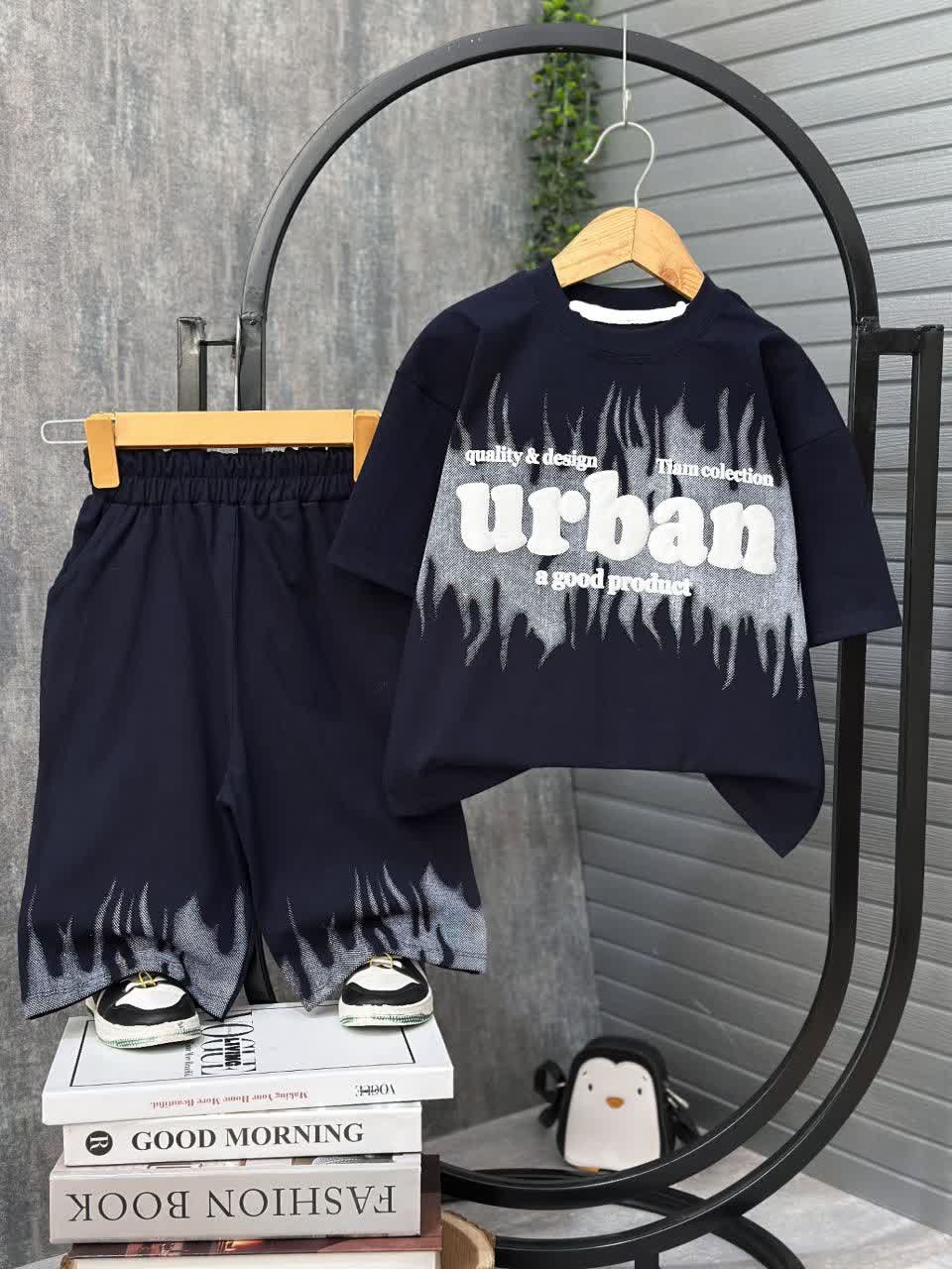 ست تیشرت و شلوارک پنبه یک رو پسرانه طرح urban