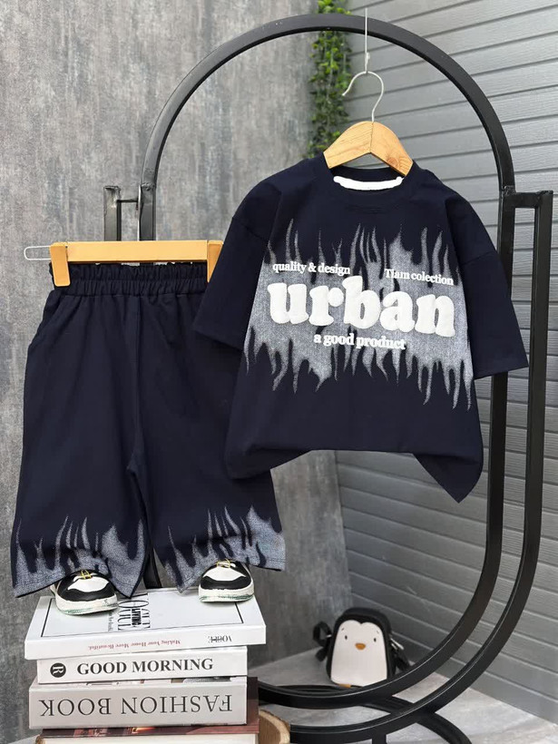 ست تیشرت و شلوارک پنبه یک رو پسرانه طرح urban