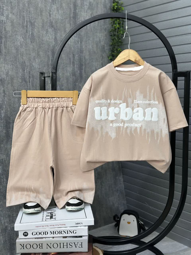 ست تیشرت و شلوارک پنبه یک رو پسرانه طرح urban