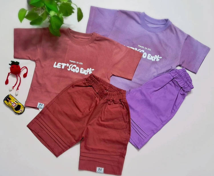 ست تیشرت پنبه یک رو و شلوارک اسپرت مدل let's go