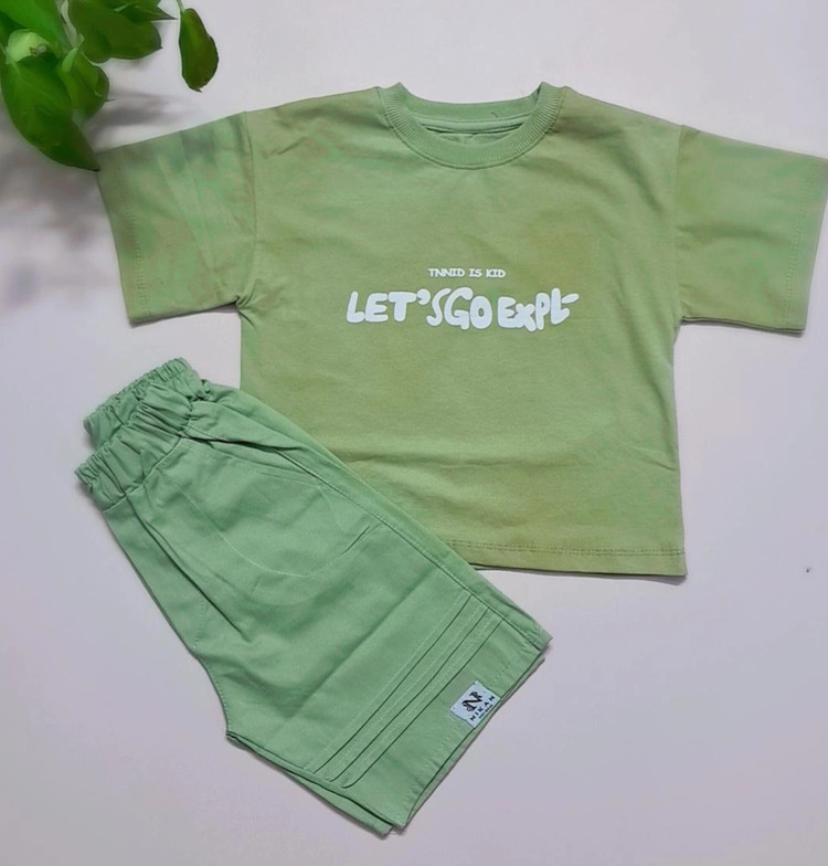 ست تیشرت پنبه یک رو و شلوارک اسپرت مدل let's go