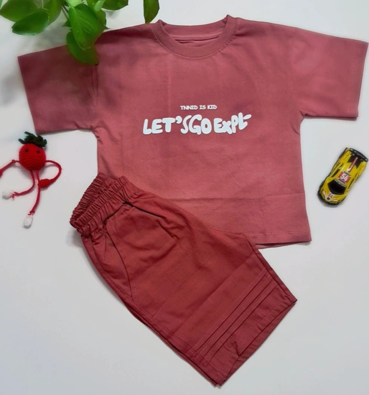 ست تیشرت پنبه یک رو و شلوارک اسپرت مدل let's go