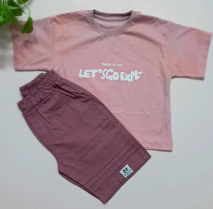 ست تیشرت پنبه یک رو و شلوارک اسپرت مدل let's go