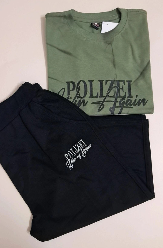 ست تیشرت پنبه یک رو لاکرا و شلوارک دورس پسرانه طرح polizei